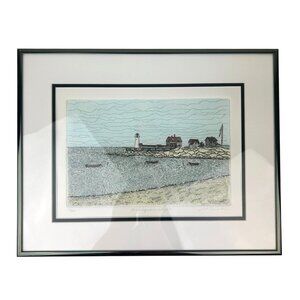 Lighthouse Coastal Beach Art Print Signed Numbered Framed JP Donohue Annisquam